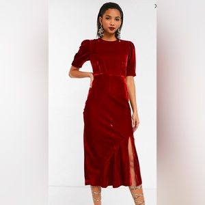Chic, Red-Velvet Midi Dress, size 4